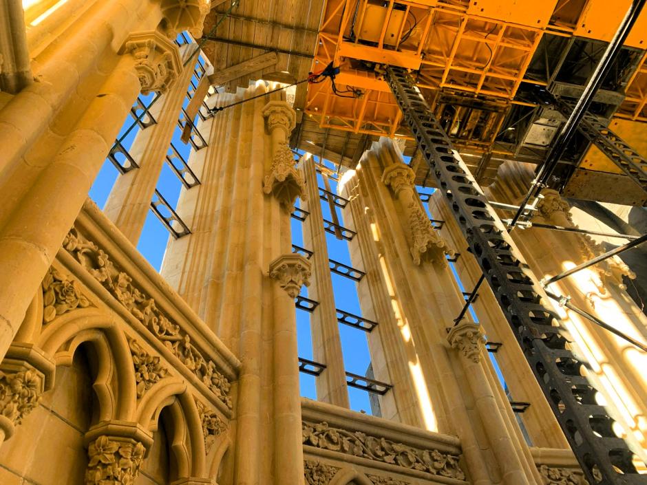Un detalle de la construcción de la nueva iglesia