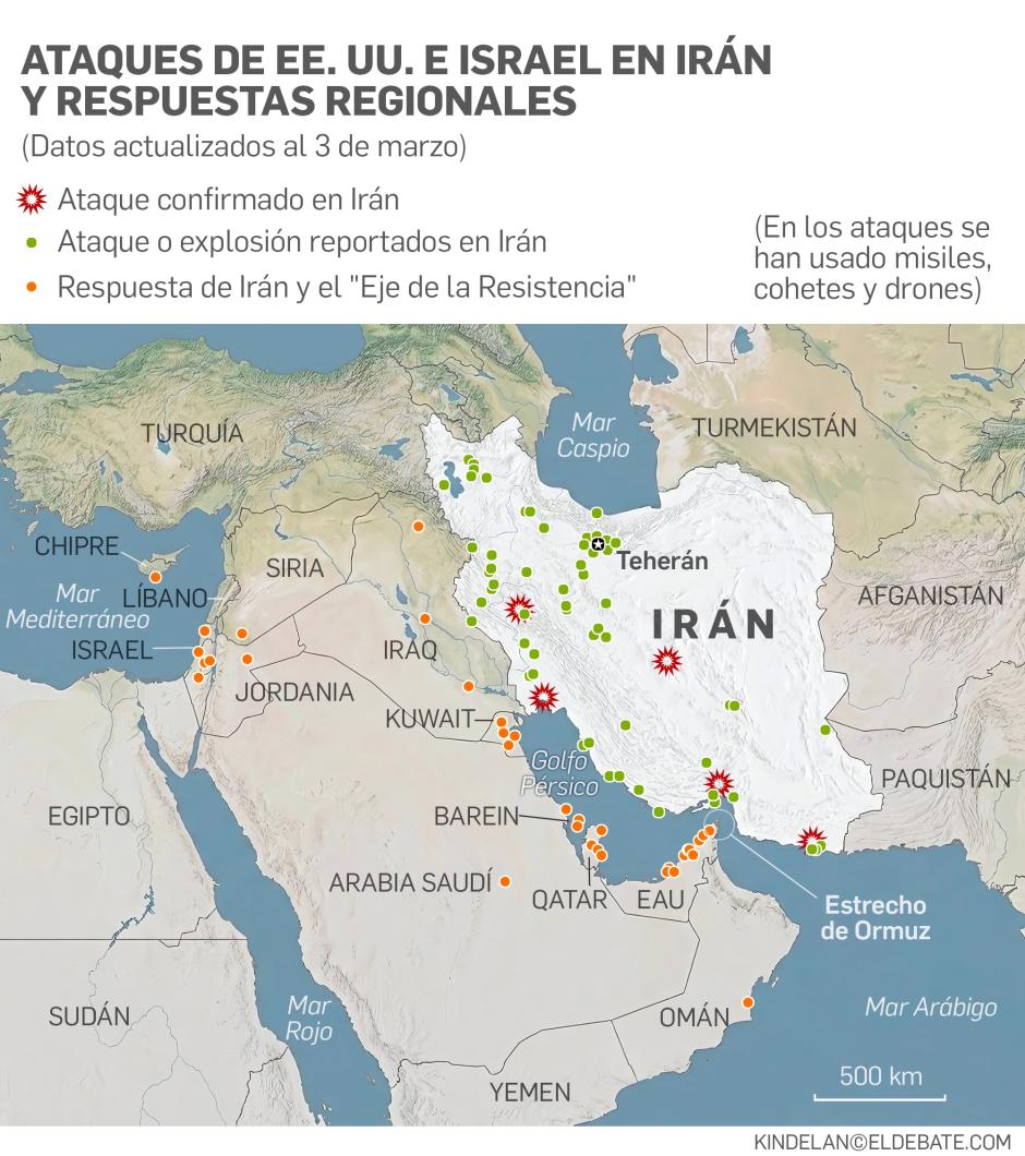 Los ataques de EE.UU. e Irán y las respuestas regionales, a 3 de marzo