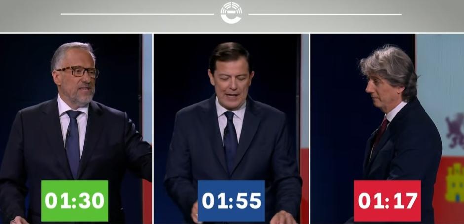 Pollán, Mañueco y Martínez, este jueves, en el debate electoral de Castilla y León en TVE