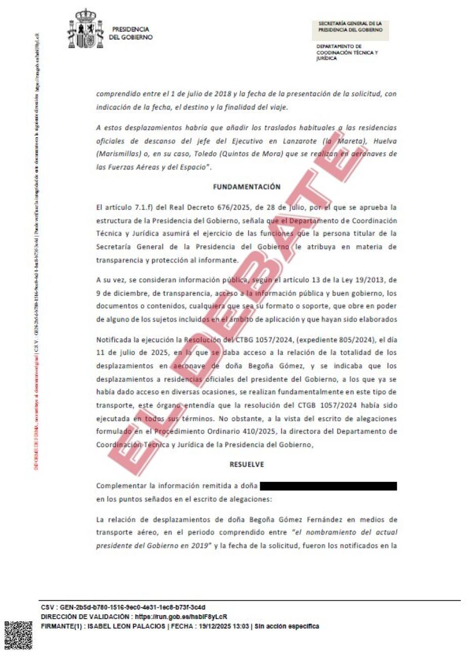 Resolución de Presidencia del Gobierno del pasado 19 de diciembre