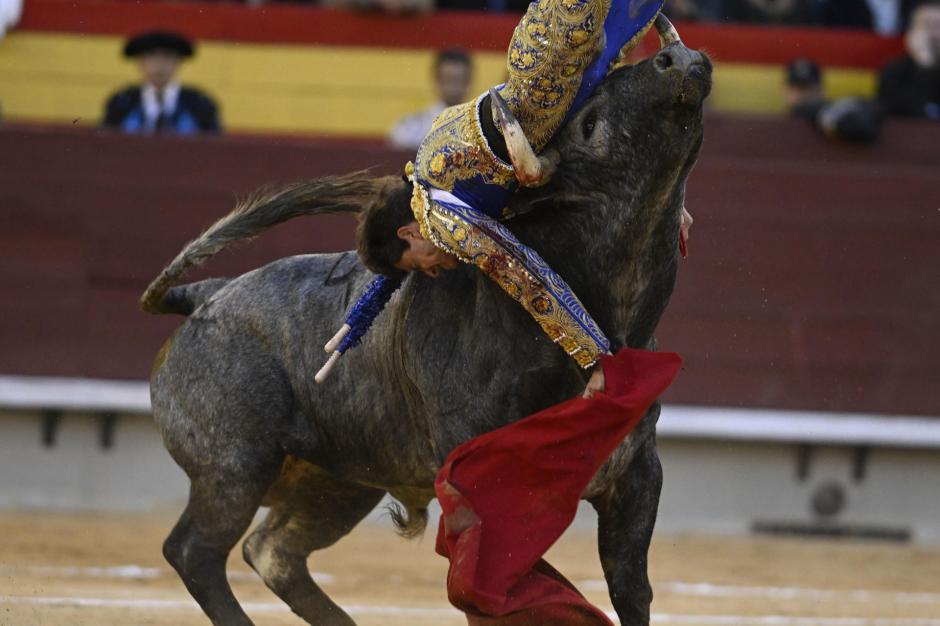 Aarón Palacio sufrió una fuerte voltereta durante la lidia del quinto de la tarde