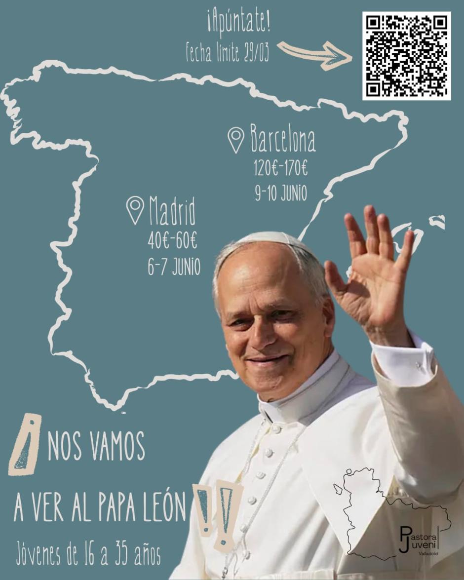 Cartel de preinscripciones a posibles peregrinaciones desde Valladolid para ver al Papa Leon XIV