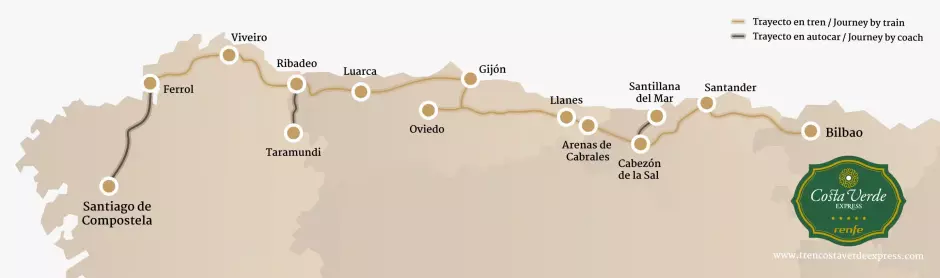 Mapa con el recorrido del Tren Costa Verde Express