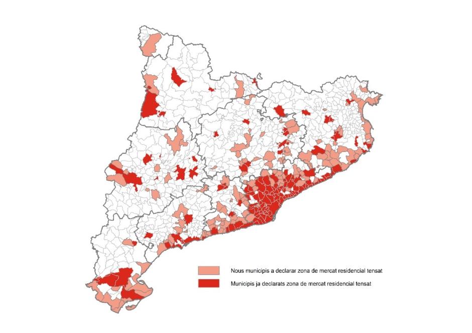 Las dos zonas diferenciadas de municipios declarados como tensionados