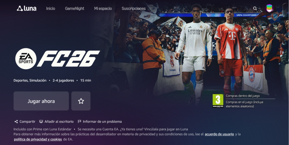 Desde Amazon Luna se podía jugar a EAFC 26 sin descarga