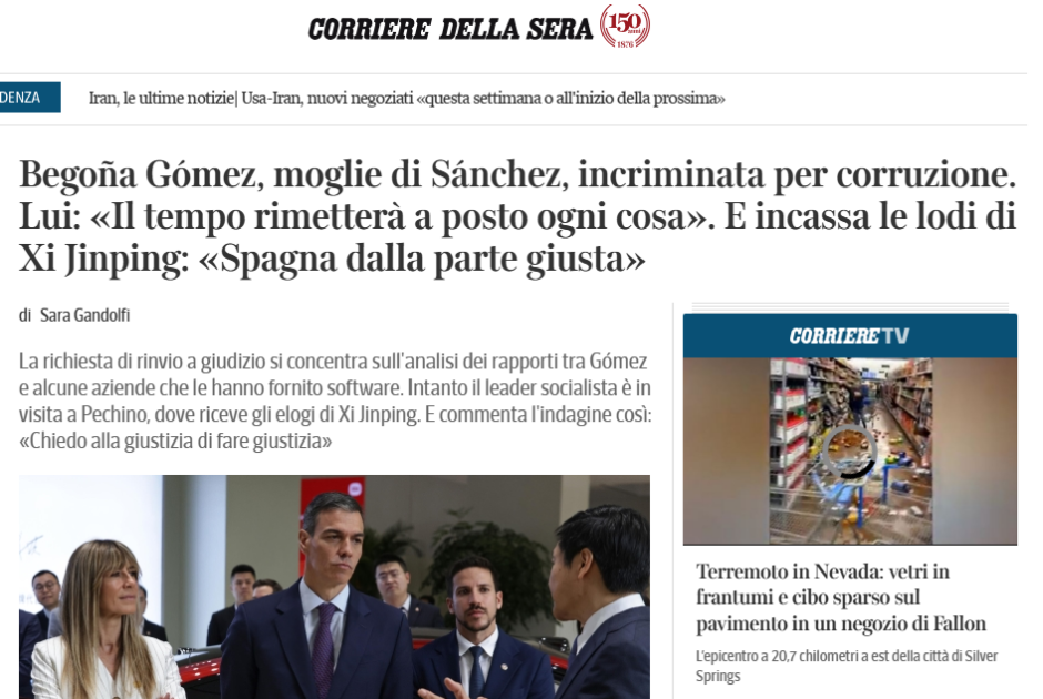 Noticia 'Il Corriere della Sera' sobre Begoña Gómez