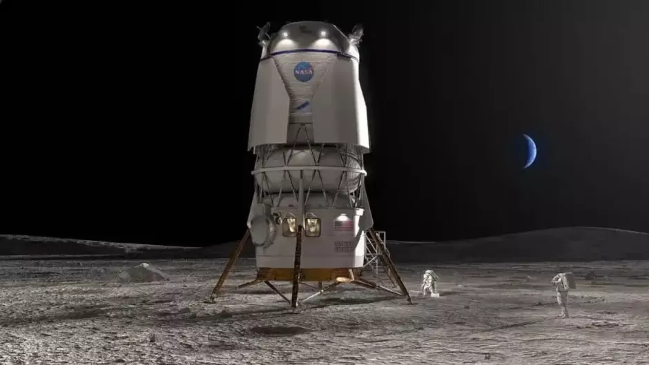 Representación del módulo de aterrizaje Blue Moon de Blue Origin