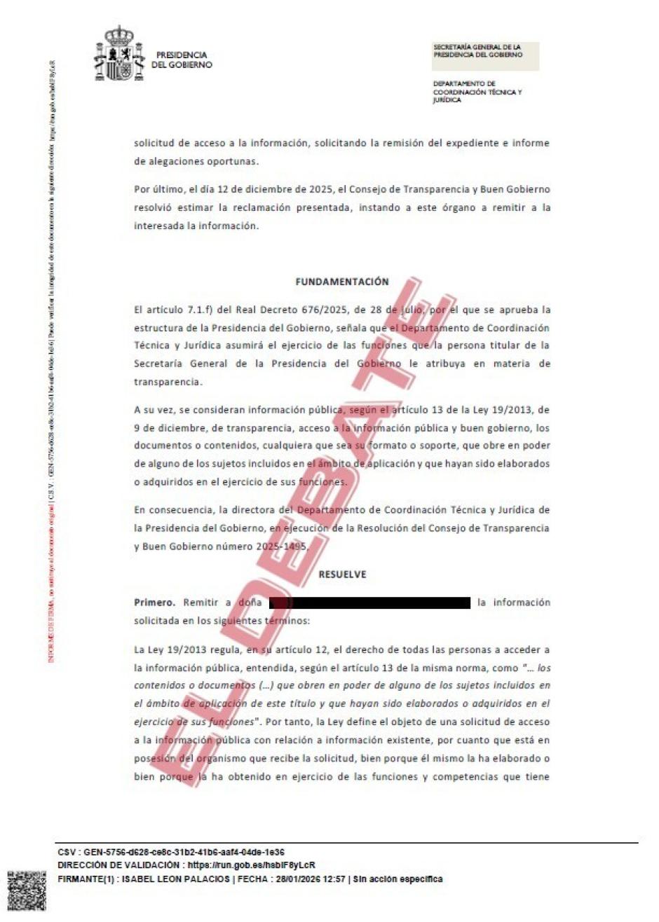 Resolución de Presidencia del Gobierno del 28 de enero de 2026