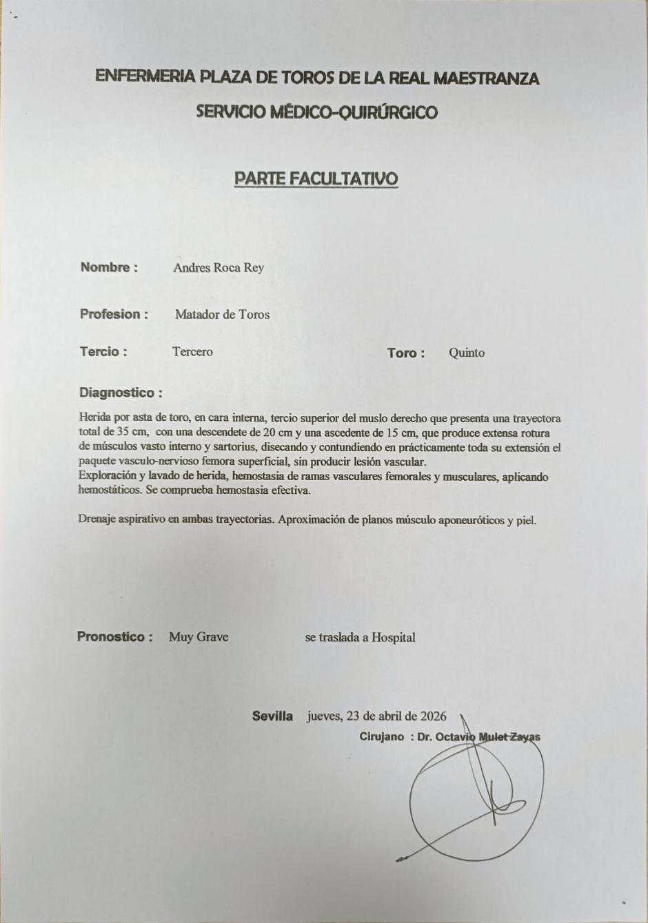 Parte médico de Roca Rey