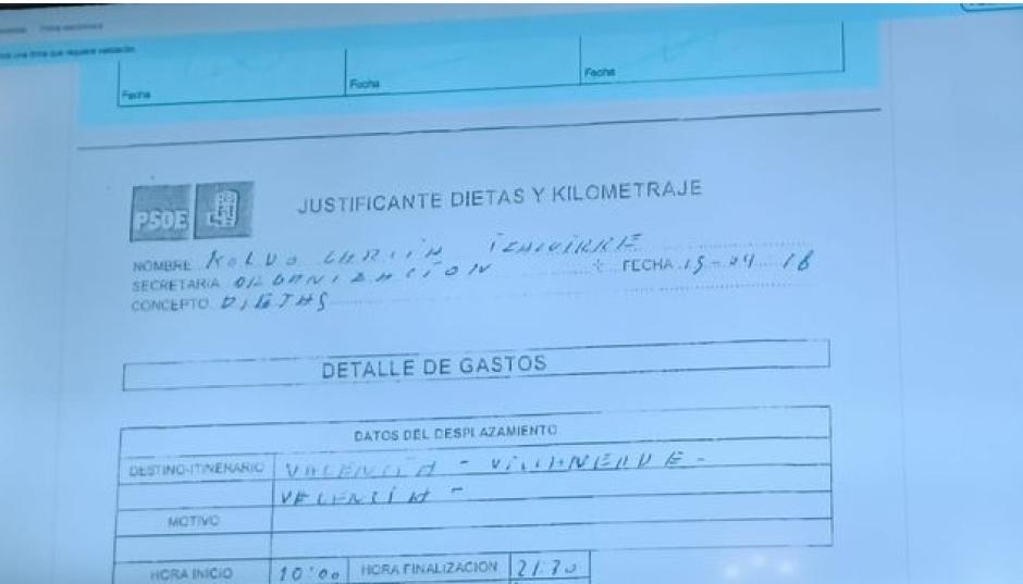 Muestra de una de las hojas de gastos de Koldo presentadas por su abogada, durante el juicio