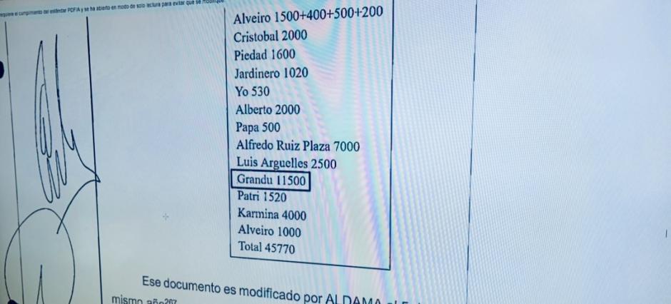 Nota incautada por la UCO, sobre los pagos de la trama, en el ordenador del empresario Victor de Aldama