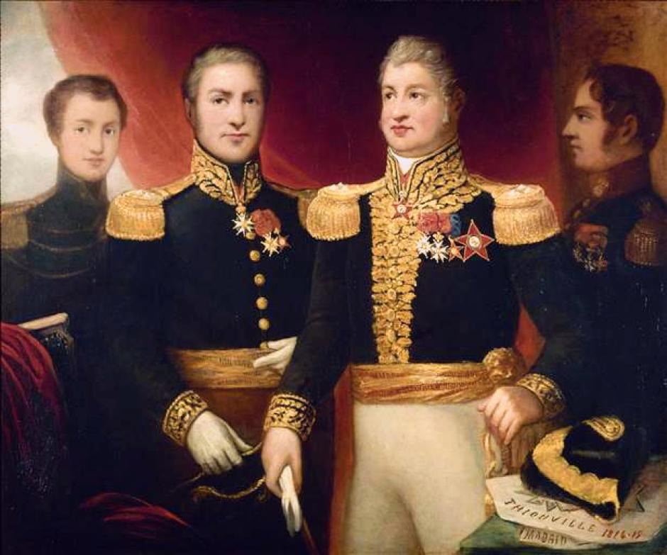 El general Léopold Hugo con dos de sus hermanos y su hijo Abel