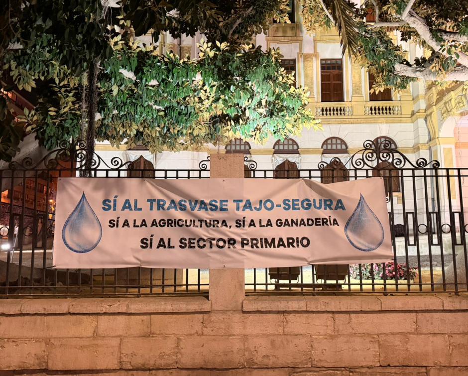 Pancarta situada en la fachada de la Diputación de Alicante en defensa del trasvase Tajo-Segura