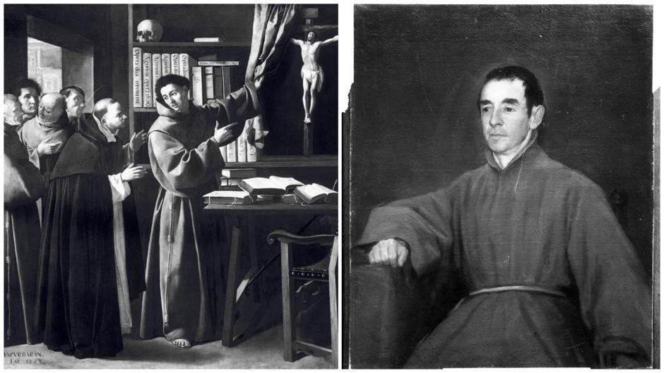 San Buenaventura revela el crucifijo a santo Tomás de Aquino de Francisco de Zurbarán y Retrato de un monje de Francisco de Goya