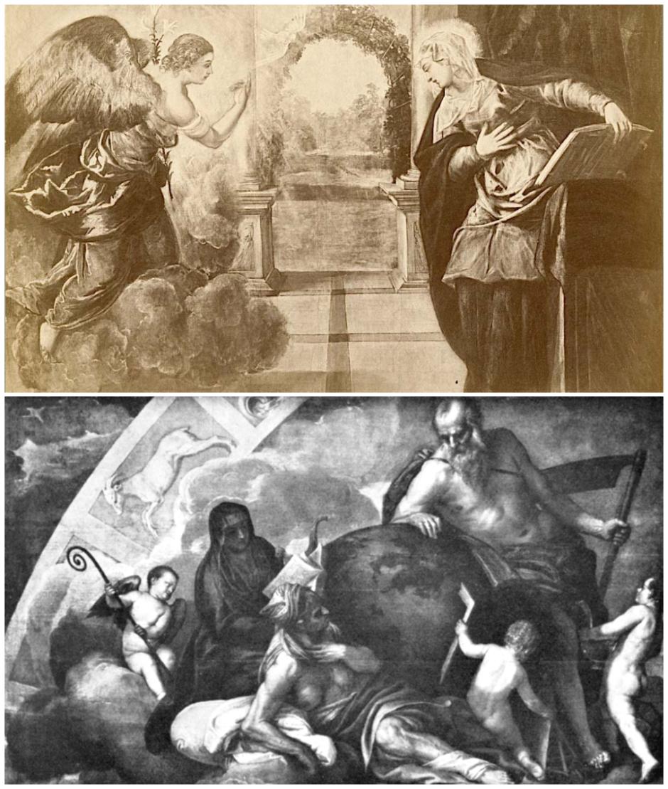 La Anunciación de Tintoretto y Saturno ayuda a la Religión a vencer a la Herejía de Paolo Veronese