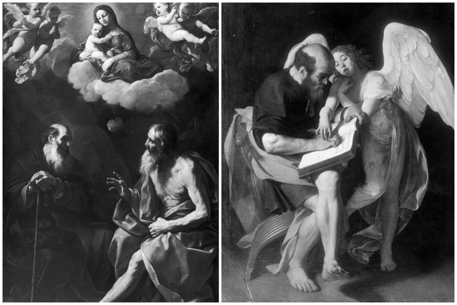 San Pablo y San Antonio ermitaños en el desierto de Guido Reni y San Mateo y el ángel de Caravaggio