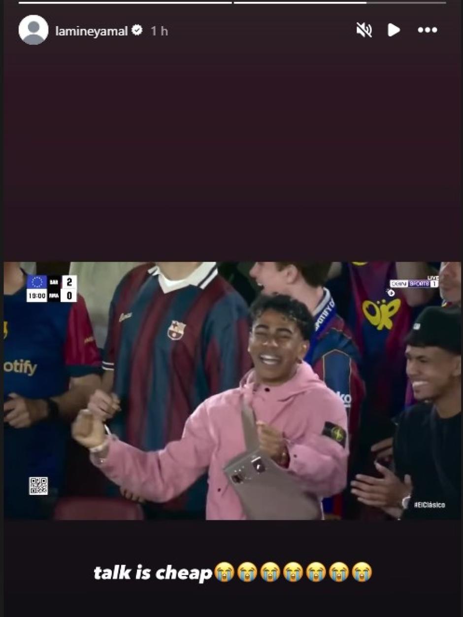 Captura del post que subió Lamine Yamal para vacilar a Jude Bellingham