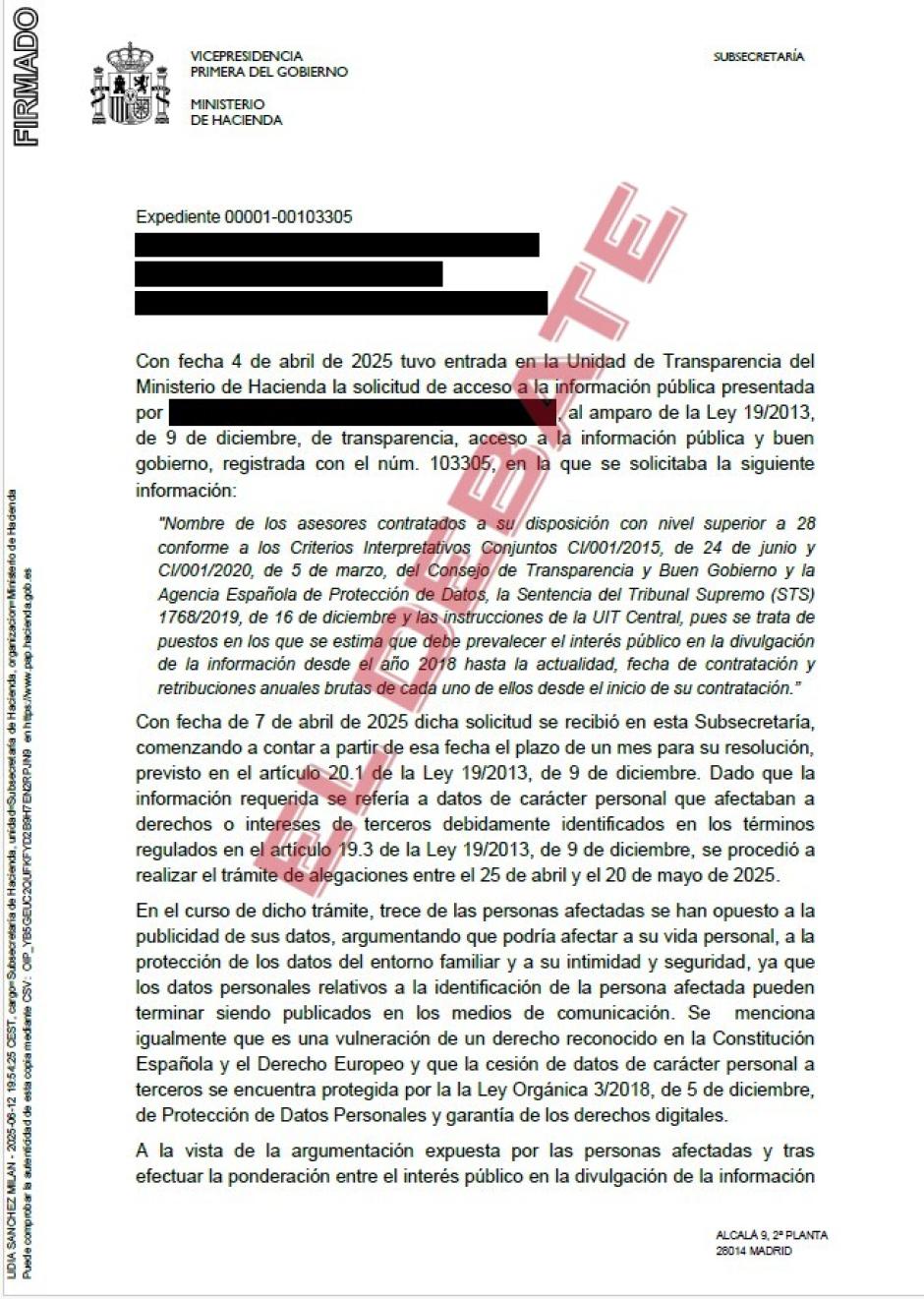 Resolución del Ministerio de Hacienda del pasado 12 de junio