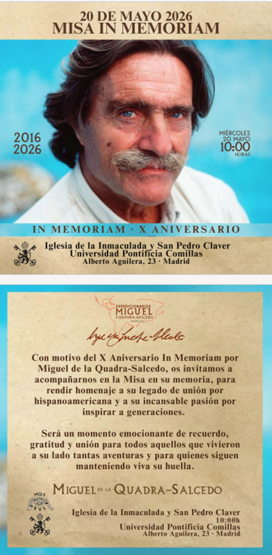 Convocatoria de la misa en recuerdo de Miguel de la Quadra-Salcedo