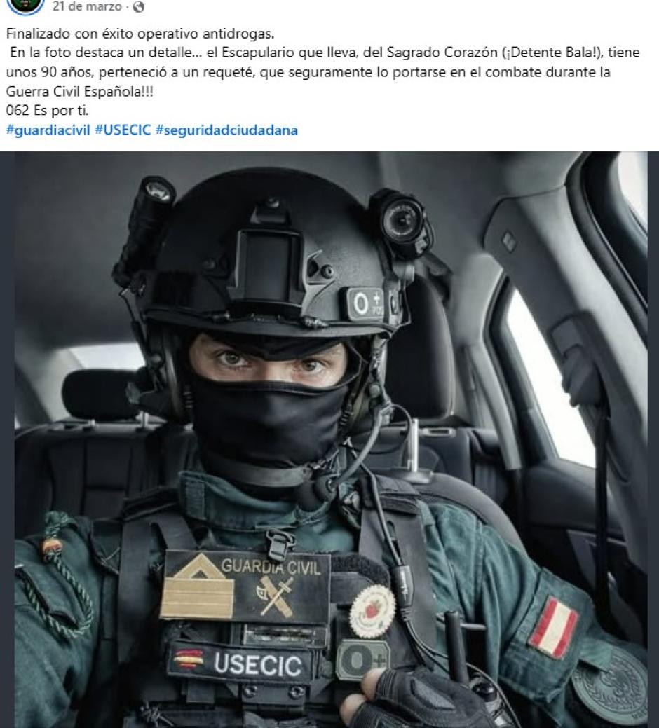 Una explicación en redes sociales con la imagen de un guardia civil en un operativo