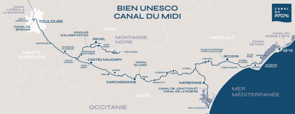 Mapa del recorrido del Canal du Midi