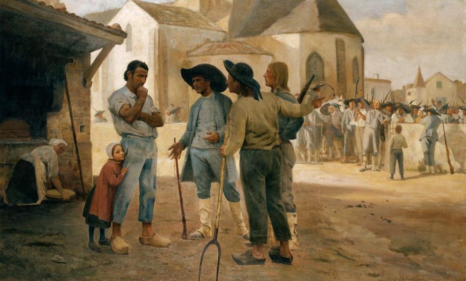 Los vendeanos piden a Cathelineau que lidere la insurrección , óleo sobre lienzo de Jules Gabriel Hubert-Sauzeau