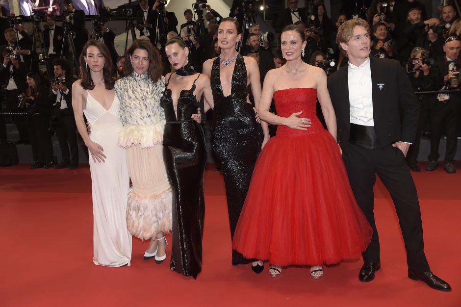 CANNES, FRANCE - MAY 19: Quim Gutiérrez, Aitana Sánchez-Gijón, Leonardo Sbaraglia, Pedro Almodóvar, Bárbara Lennie, Patrick Criado, Victoria Luengo and Milena Smit attend the "Amarga Navidad" (Bitter Christmas) screening during the 79th annual Cannes Film Festival at Palais des Festivals on May 19, 2026 in Cannes, France.