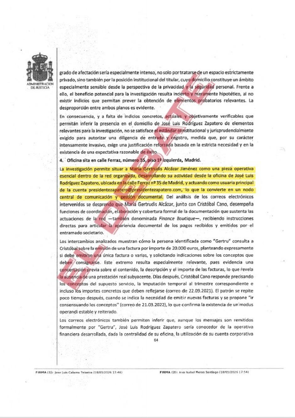 Extracto del auto del juez Calama