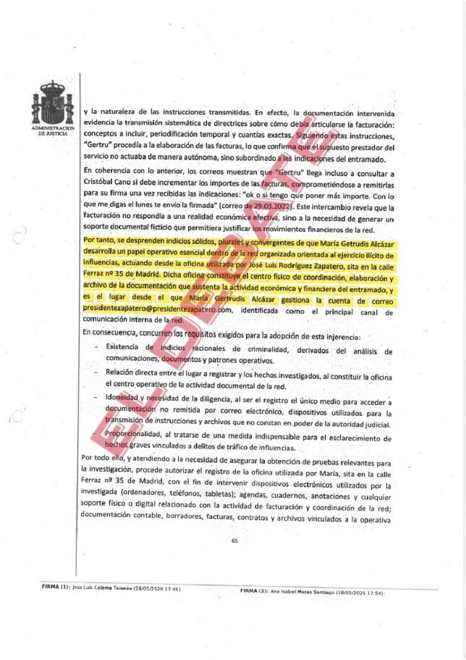 Extracto del auto del juez Calama