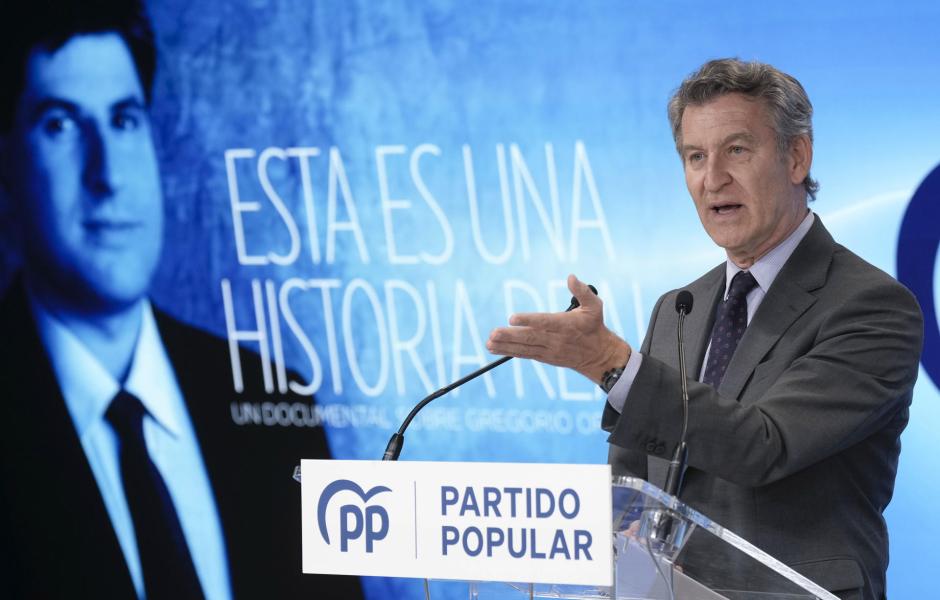 El líder del PP, Alberto Núñez Feijóo, durante el acto
