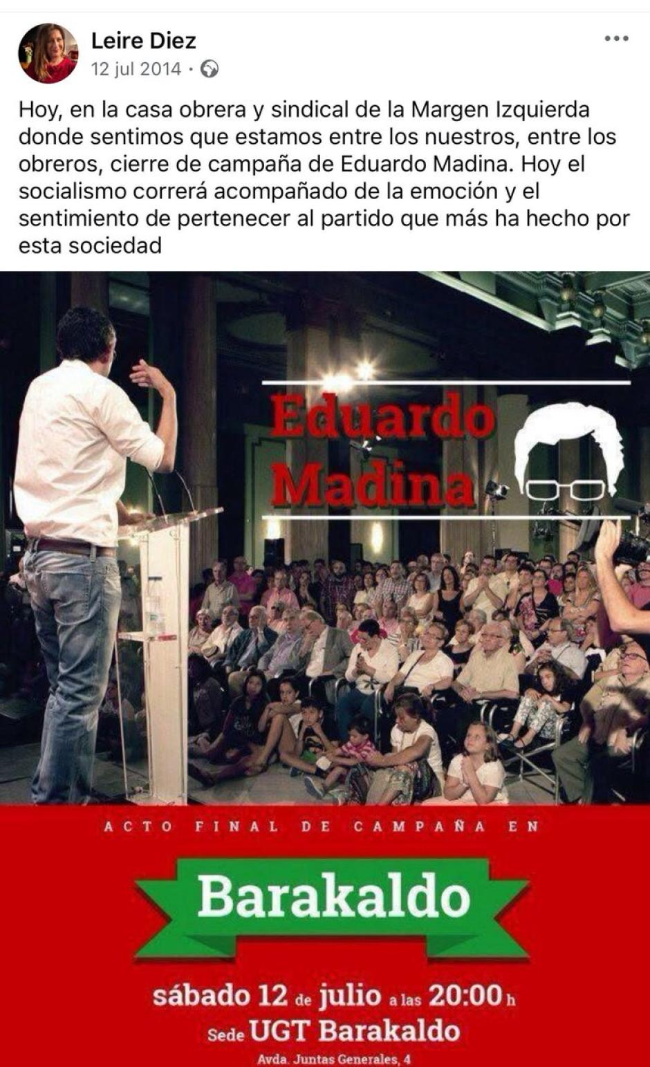 El apoyo de Leire Díez a Eduardo Madina en la campaña de primarias del PSOE en 2014