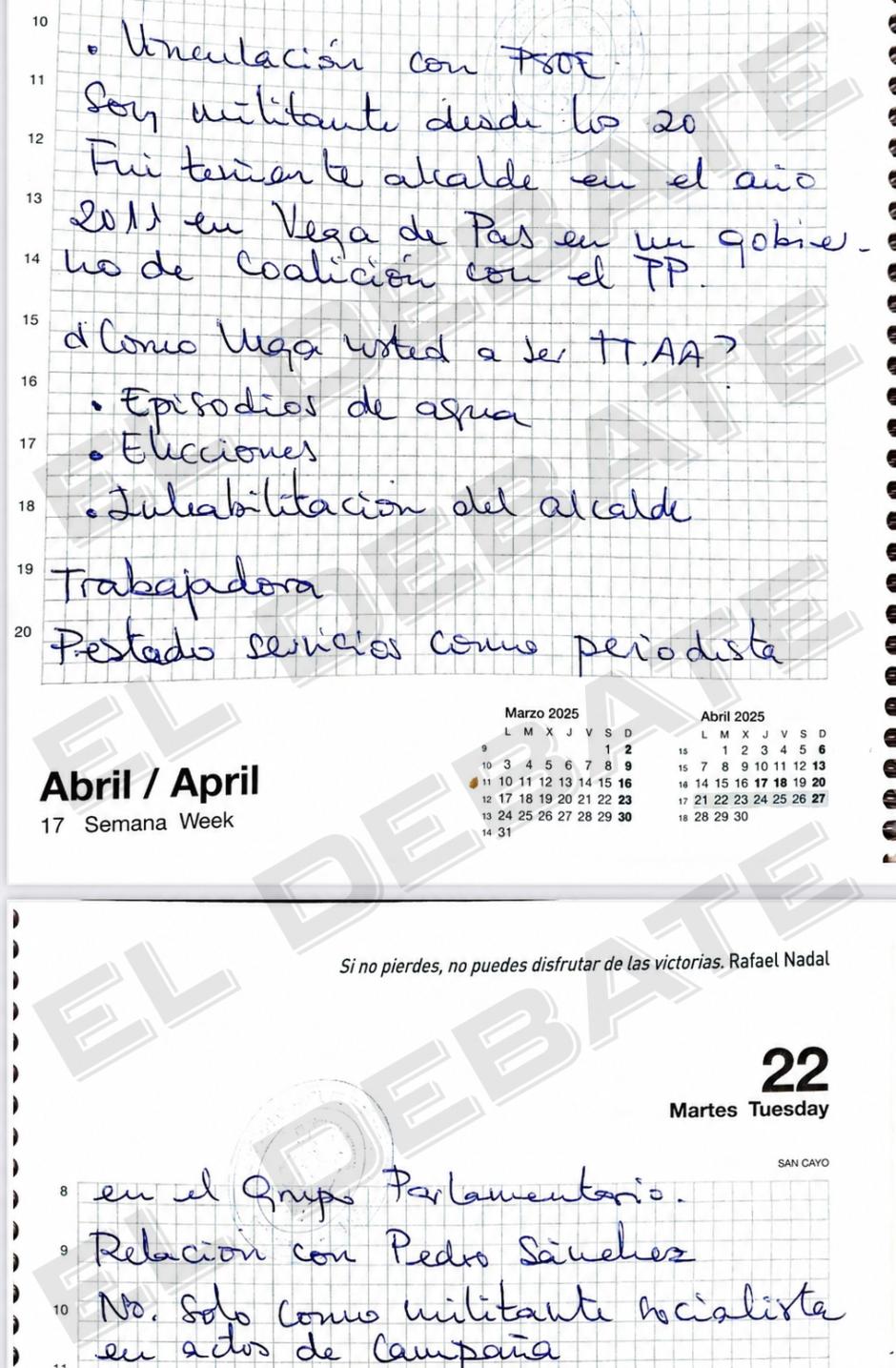 Página de una segunda agenda de la 'fontanera' socialista Leire Díez