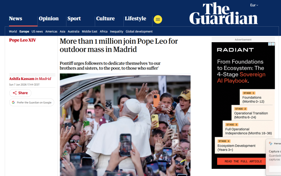 Noticia sobre la misa del Papa en Madrid