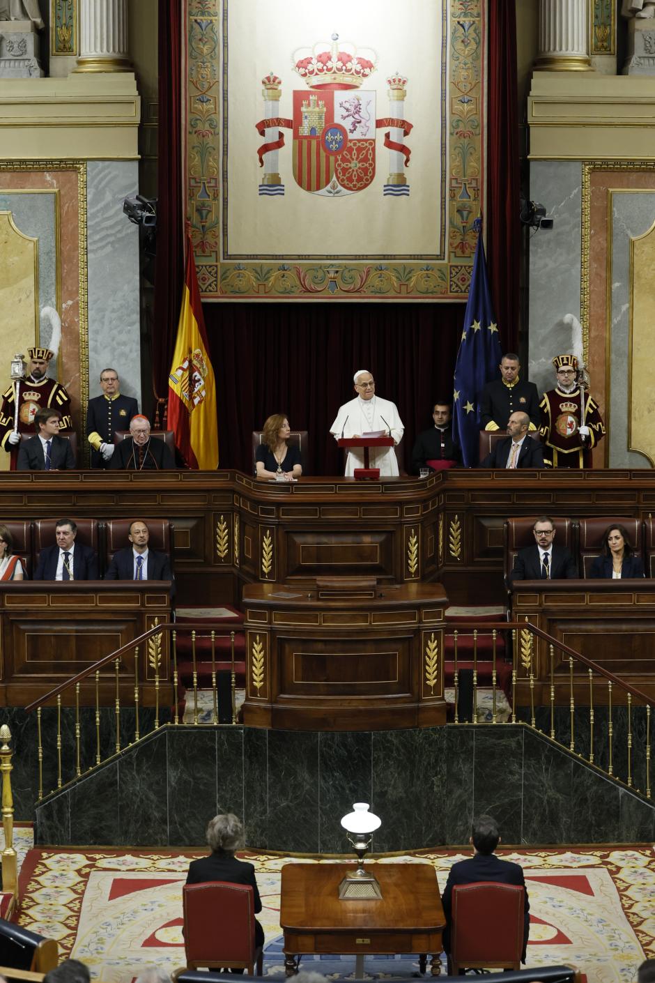 León XIV, durante su discurso en el Congreso de los Diputados