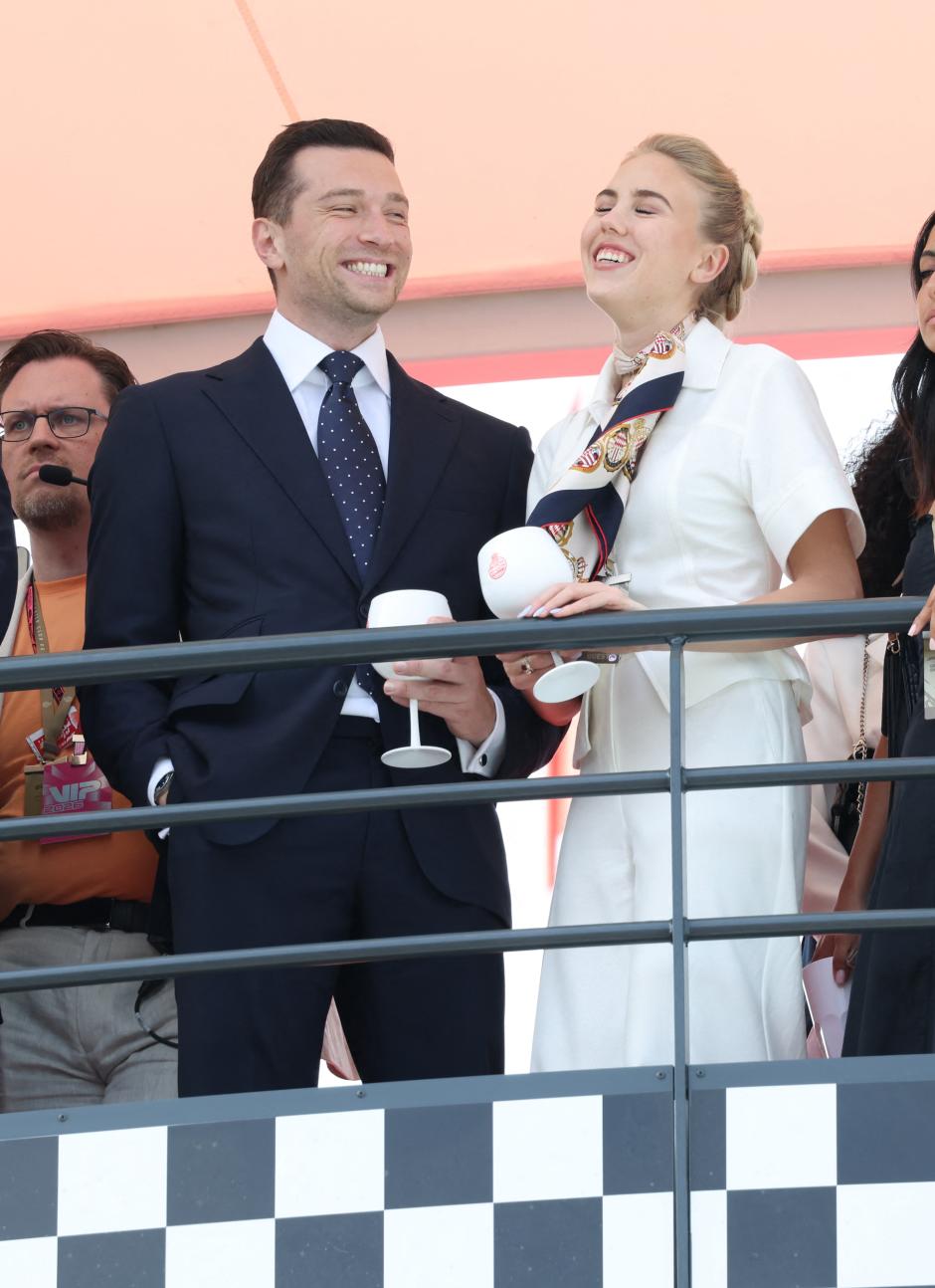 Jordan Bardella and Princess Maria Carolina of Bourbon Two Sicilies attend the F1 Grand Prix of Monaco at Circuit de Monaco on June 7, 2026 in Monte-Carlo, Monaco. Photo by JC Vinaj/AABACAPRESS.COM