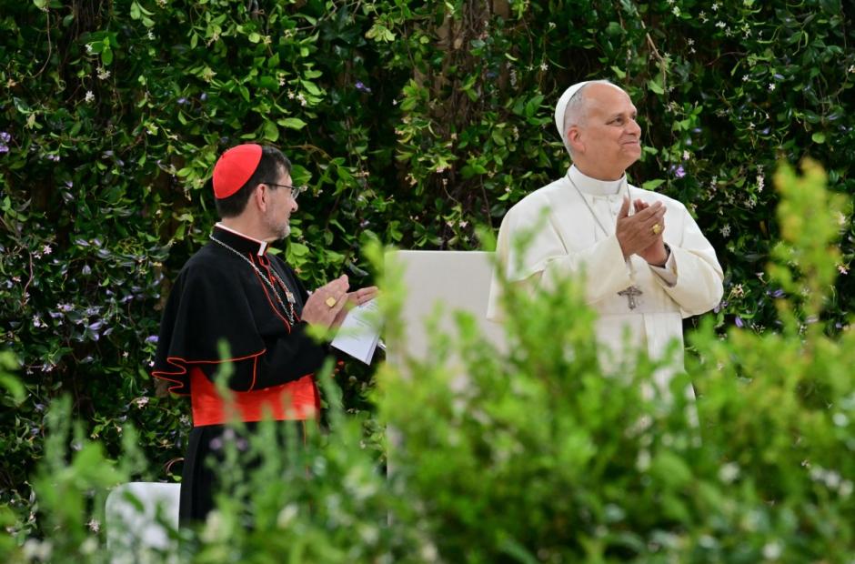 Pope Leo XIV arrives at Real Madrid's Santiago Bernabeu stadium in Madrid on June 8, 2026. Pope Leo XIV is visiting Spain June 6-12 with stops in Madrid, Barcelona, and the Canary Islands, where he will meet with migrants and organisations dedicated to helping them. (Photo by Stefano RELLANDINI / AFP)
