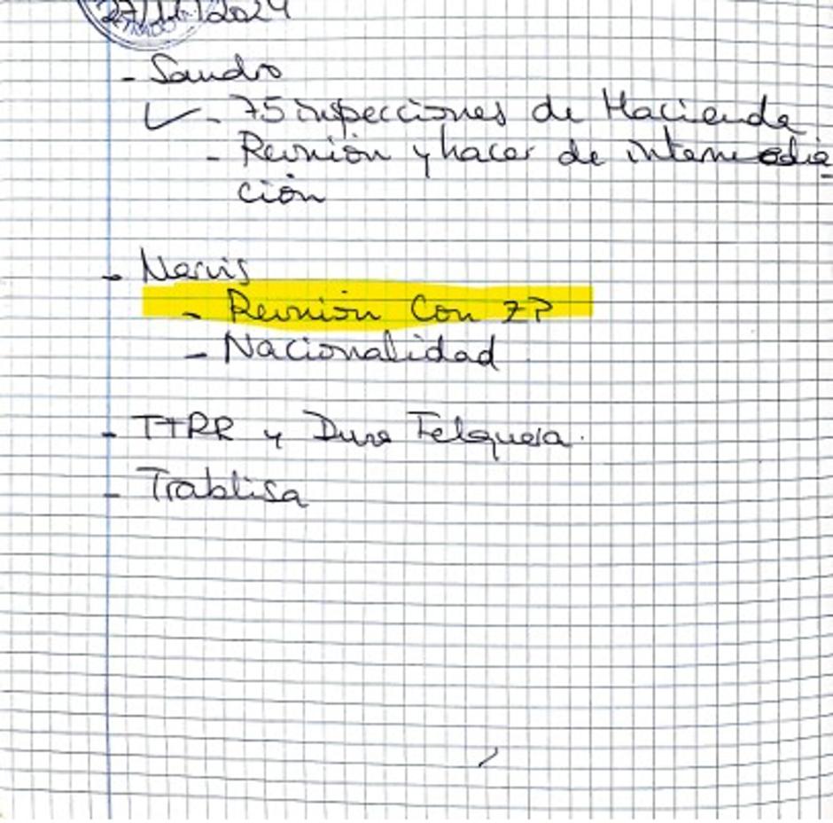 Anotaciones de una de las agendas de Leire Díez en las que se alude a "Nervis" y a "ZP"