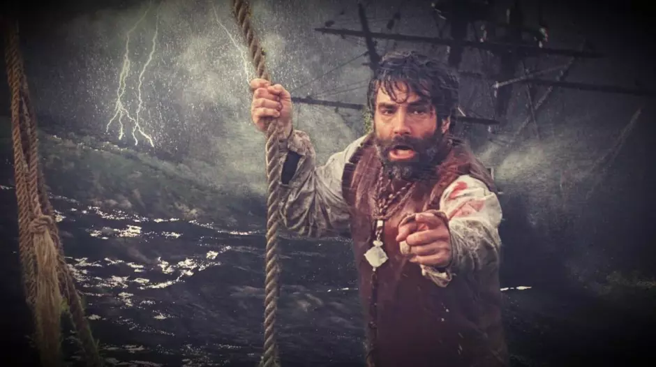 Fernando Corral interpretando al capitán Francisco de Cuéllar en un documental sobre el naufragio de la Armada Invencible