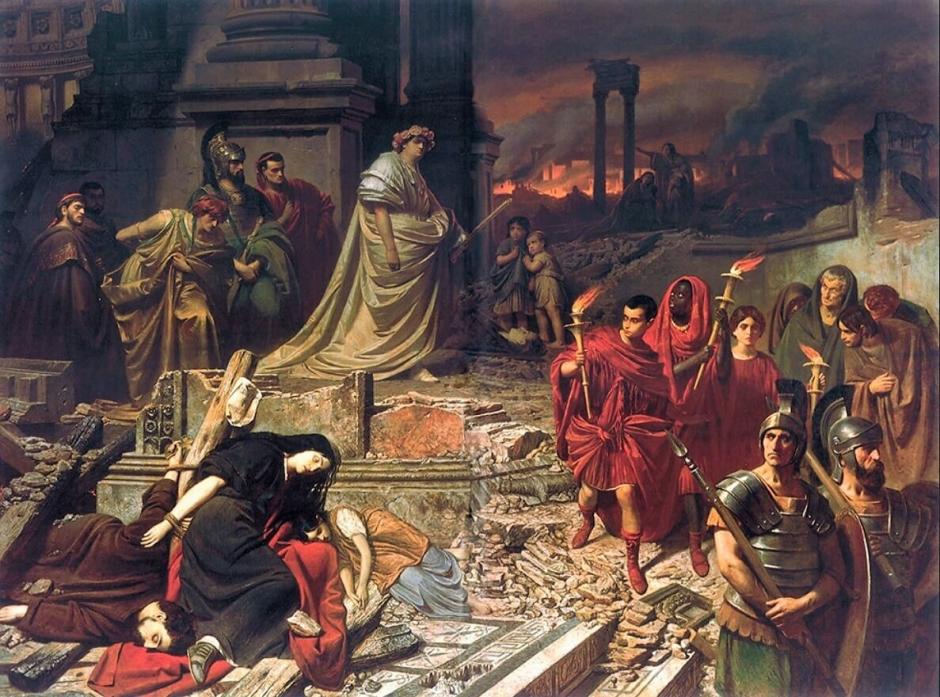 Nerón contemplando el incendio de Roma. Karl von Piloty. 1861