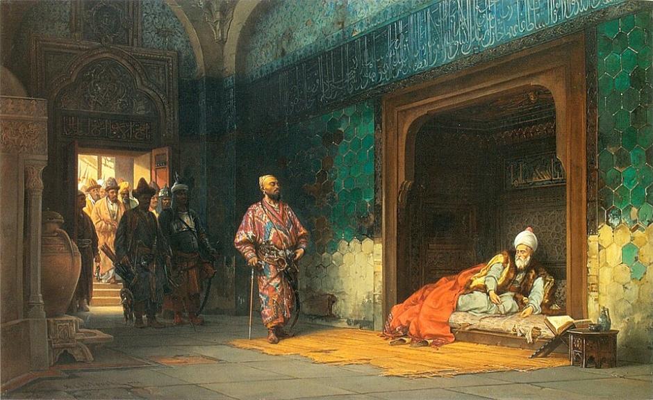 Pintura de Stanisław Chlebowski de 1878, mostrando la captura de Beyazid por Tamerlán
