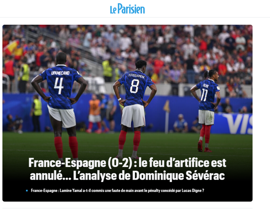 Le Parisien admite que España fue muy superior a Francia y hace hincapié en que "se cancelan los fuegos artificiales" de este 14 de julio, Día Nacional de Francia