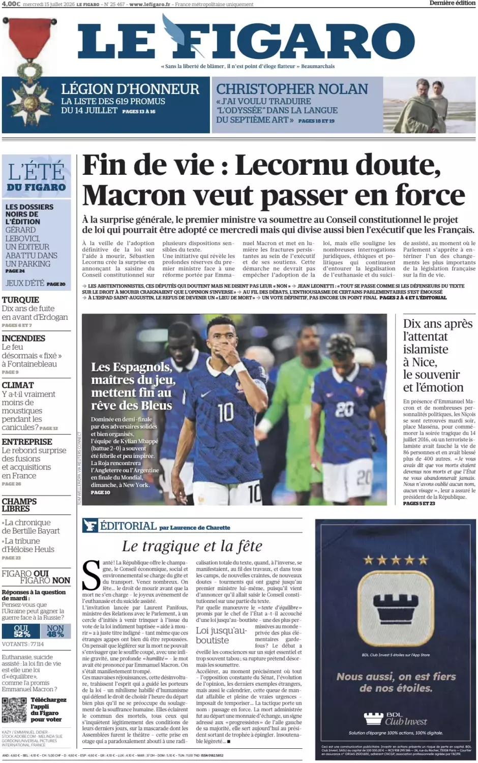 La decepción francesa ha tenido eco en toda la prensa francesa, que lleva un mes de Mundial muy ilusionada con el rendimiento del equipo