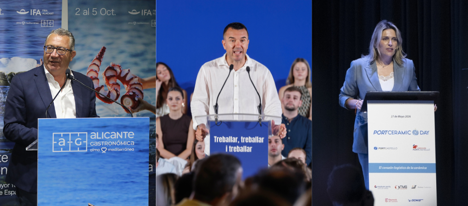 Imágenes de los presidentes provinciales de la Comunidad Valenciana: Toni Pérez de Alicante, Vicent Mompó de Valencia y Marta Barrachina de Castellón.