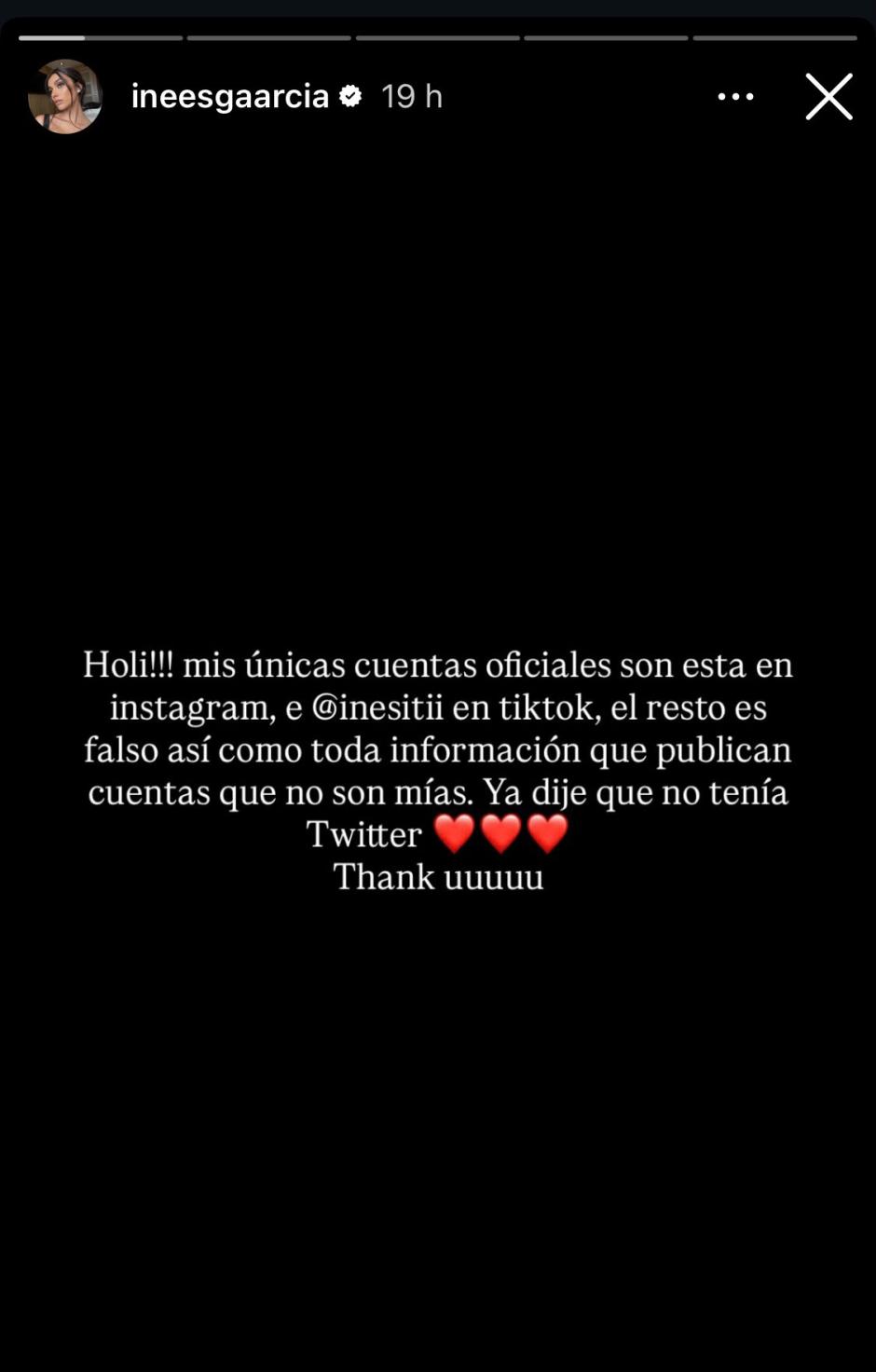 Captura de pantalla de la historia de Instagram de Inés García