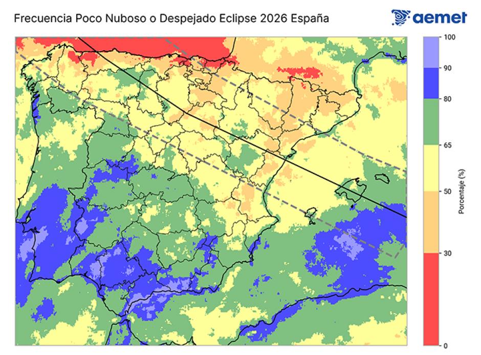 Mapa de la nubosidad para el eclipse solar del 12 de agosto
