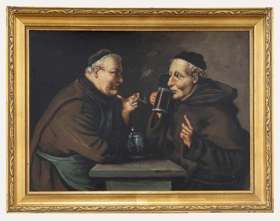 Dos monjes beben cerveza