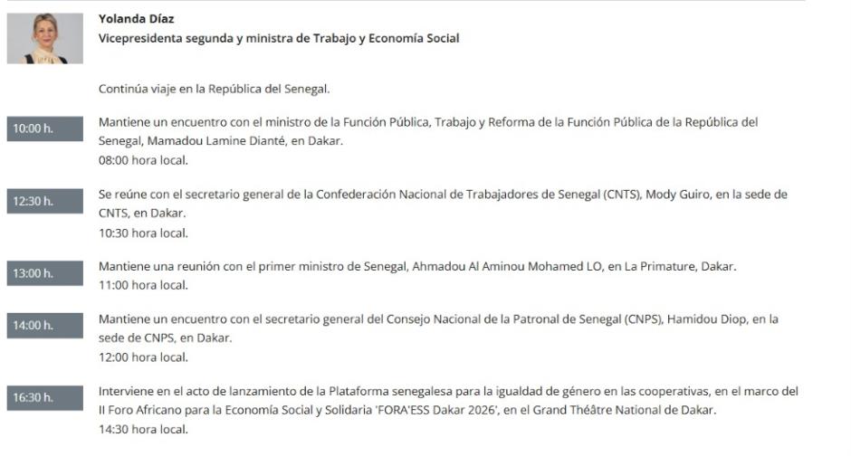 Agendas de Yolanda Díaz de los días 7 y 8 de julio