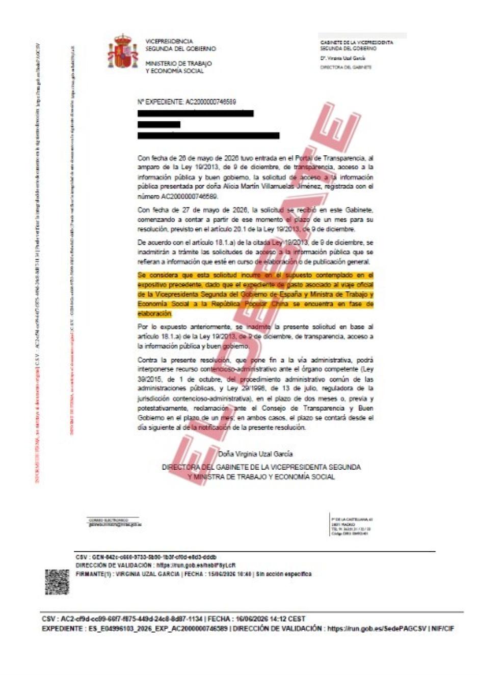 Resolución del Ministerio de Trabajo del pasado 16 de junio