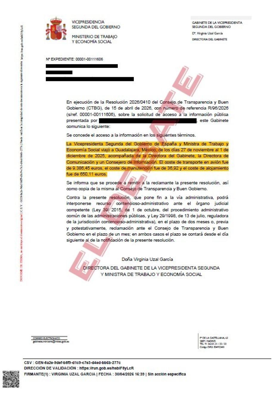 Resolución del Ministerio de Trabajo del 30 de abril