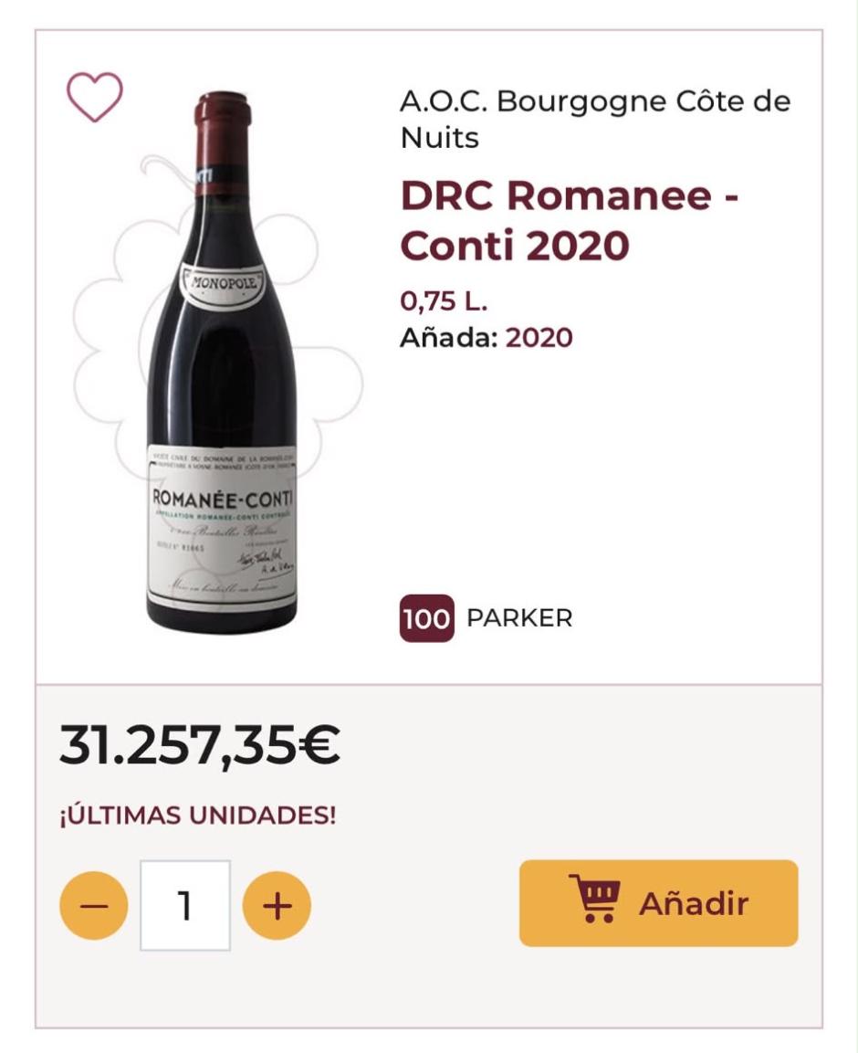 Una botella del vino DRC Romanee - Conti